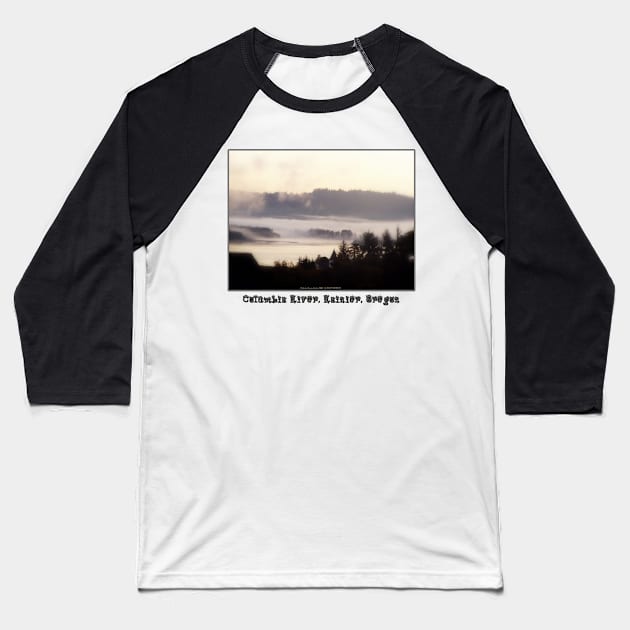 foggy sunrise, Columbia River, Rainier Oregon 2 Baseball T-Shirt by DlmtleArt